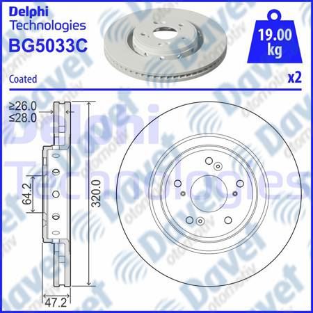 DELPHI BG5033C On Fren Diski Ciftli Paket Boyali Delikli Honda Crv V Rw_ Rt 12-16>
